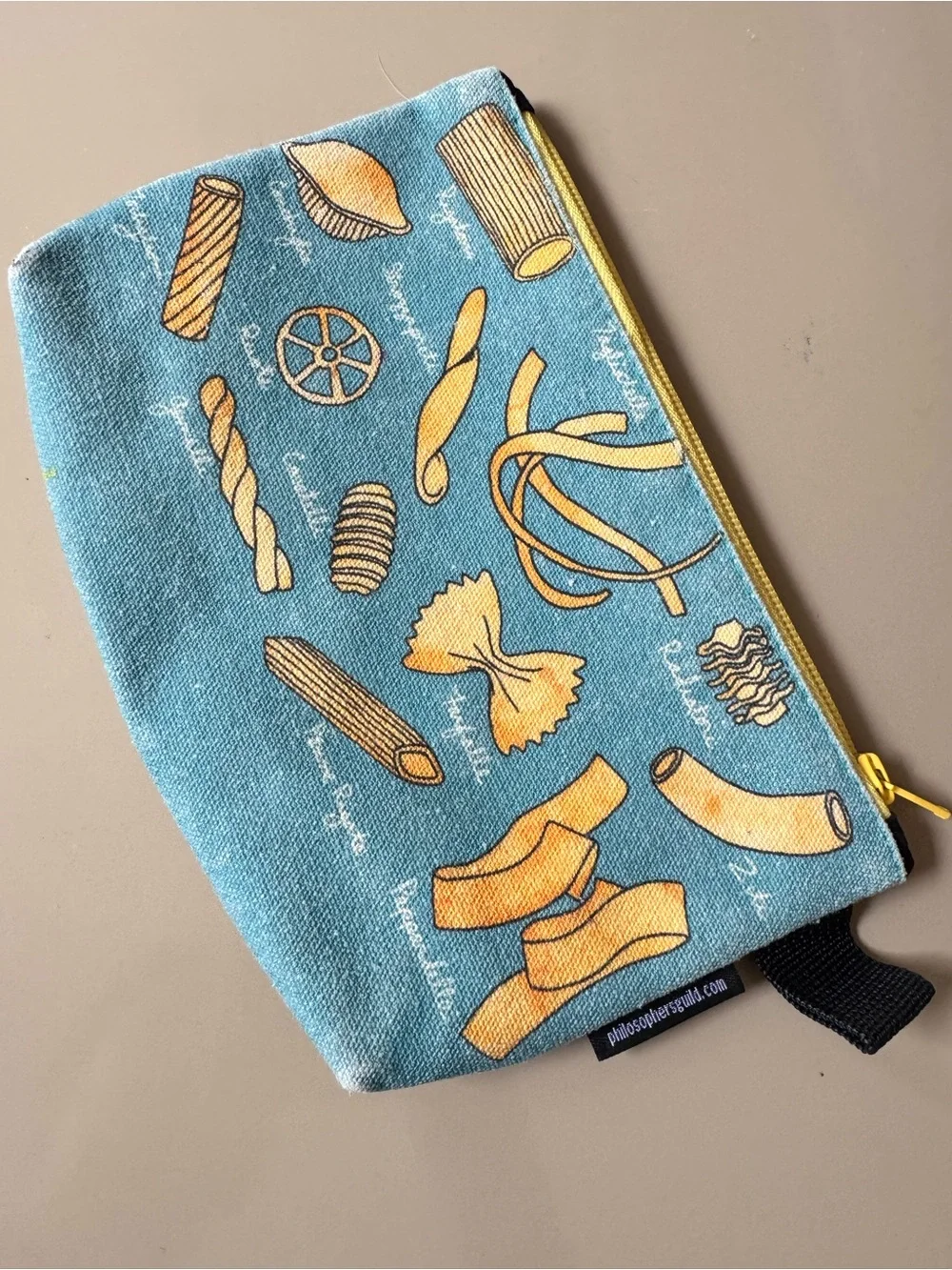 Pasta Bag past-print zip pouch/pencil case in teal/yellow